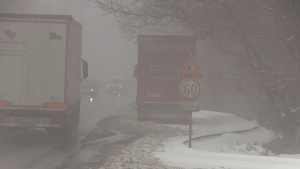 Обилният снеговалеж и закъсали камиони временно затвориха главните пътища в Русенско